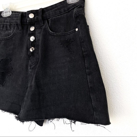 Zara High Rise Waist Black Distressed Denim Jean Short Exposed Button Fly Size 2 - Picture 4 of 9